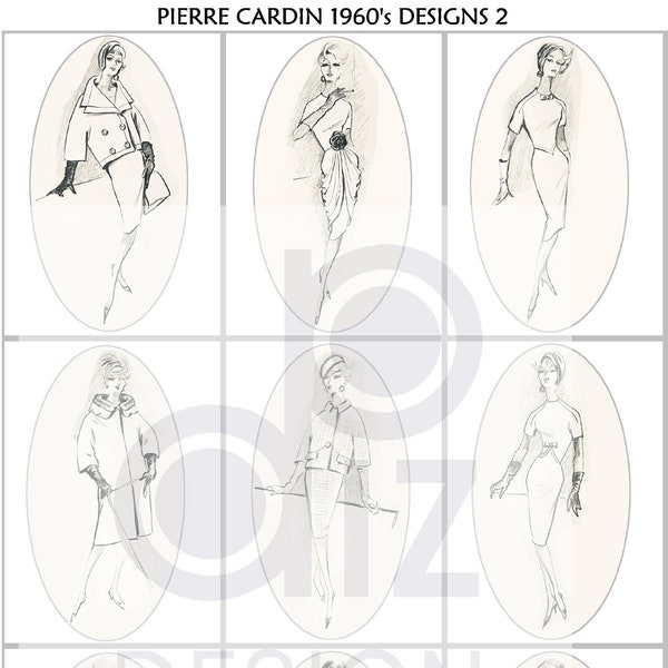 Digital vintage fashion sketches PIERRE CARDIN design sketches 1960