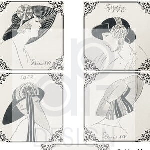 Digital 1920s HAT fashion design sketches millinery ephemera