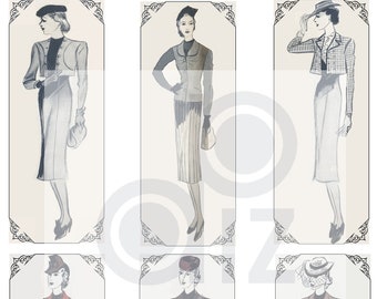 Digital Vintage Fashion Sketches 1930s