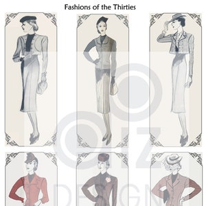 Digital Vintage Fashion Sketches 1930s
