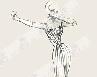 Digital Vintage DIOR GIVENCHY LANVIN couture fashion sketches