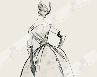 Digital Vintage fashion sketches PIERRE CARDIN1960s fashion ephemera