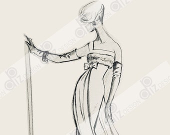 Digital Vintage NINA RICCI couture fashion sketches evening gown download fashion ephemera