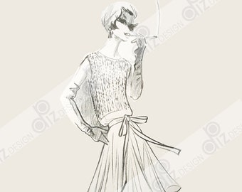 Digital Vintage DIOR couture fashion sketches 60s Cocktail dress illustration fashion ephemera