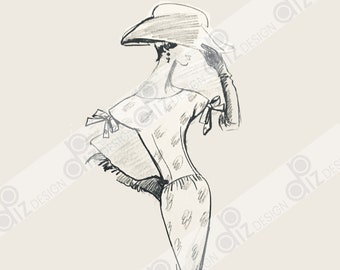 Vintage Fashion Sketches Instant download from original illustrations Dior Chanel Balmain Cardin Nina Ricci