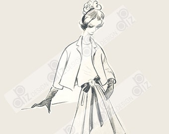 Digital Vintage DIOR 1960s couture runway fashion sketches