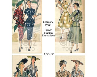1952 French Fashion Design Illustrations Votre Moe Magazine