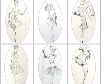 Digital Vintage Fashion Design Sketches Dior Givenchy Chanel Cardin Balenciaga 1960s