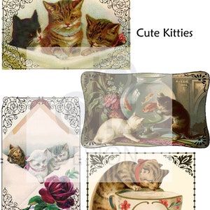 Cartes chatons vintage numériques Carnets indésirables Scrapbooks Cartes de correspondance Étiquettes