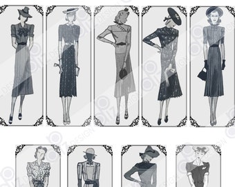 Vintage Digital Fashion 1930s Dresses junk journals tags cards ephemera