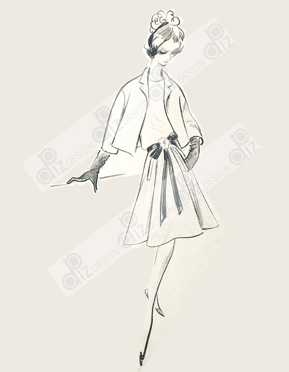 Digital Vintage DIOR 1960s Couture Runway Fashion Sketches