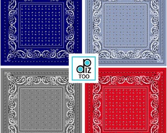 DIGITAL Bandana Print Party Paper Crafts Hi Rez DIGITAL 4 color combinations 8 x 8" and 12 x 12"