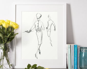 DIGITAL VINTAGE Fashion Design Sketches 1950s and 60s Haute Couture