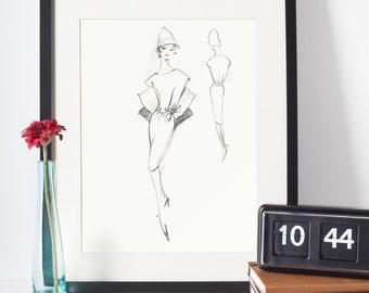 DIGITAL VINTAGE Fashion sketches 1950s 60s European Runway Fashion