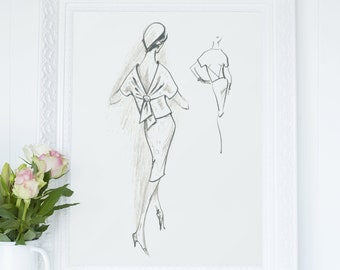 DIGITAL VINTAGE European Runway Fashion Design Sketch 1950s 60s