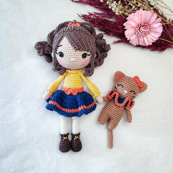 Poupée finie au crochet - Lucile et Kitty - Cadeau à offrir