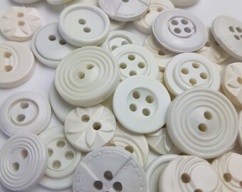 Button Craft - Vintage  - Assorted White Buttons - Nylon Plastic -  Range of Sizes  - Packets of 50 - Free Delivery