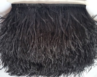 Gorgeous Vintage Luxury Genuine Black Feather Fringe/ Trim - 14cm wide  with Free Delivery Options
