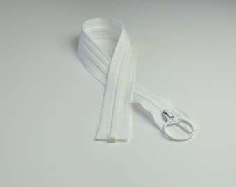 White Open Ended 51cm Plastic Premium YKK VISLON Zip with Metal Ring Pull - Free Delivery Options!