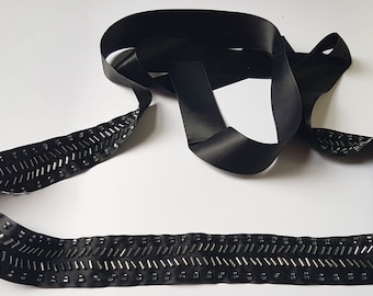 Beautiful Beaded Sash -  Black Satin Ribbon - Tie Sash - Tie Belt! Free Delivery Options!
