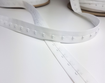 White Synthetic Hook and Eye Tape with 19mm hook and eye spacings - Combined Closed Width 25mm - Free Delivery Options!
