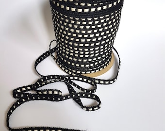 Vintage 10mm Wide Black and White Trim Threaded with Gorgeous 3mm Satin White Ribbon - Free Delivery Options!