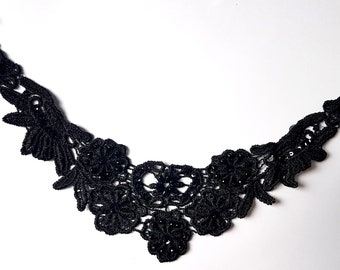 Stunning Vintage Appliques Neck/Sleeve Detail  -  Black Lace with Sequins and Beads! Free Delivery Options!