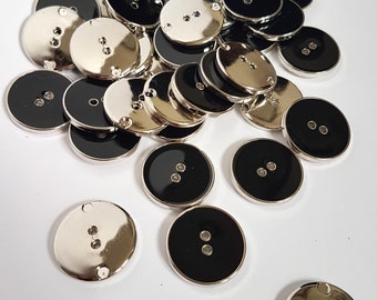 Black and Chrome Colour Buttons -  Two Hole - Plastic - Metal Plated - Two Sizes - 15mm - 25mm - Free Delivery
