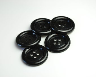 Vintage - Large  - Black - Rimmed - 4 Holed - Buttons -  Nylon Plastic -  50mm  - Packets of 10 - Free Delivery