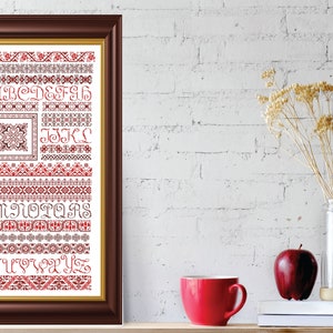 3 Reds Cross Stitch Sampler - Instant Download