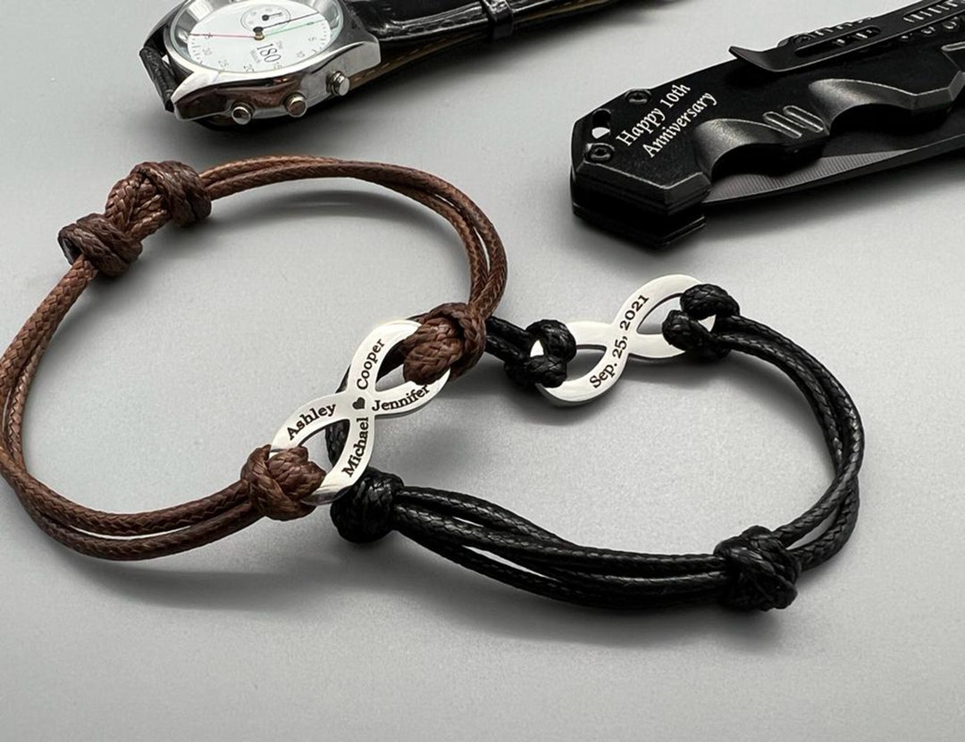 Personalized Leather Men Bracelet, Infinity Engraved Bracelet