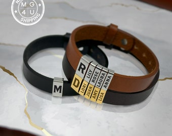 Christmas Gift, Personalized Mens Bracelet, Leather Bracelet, Customizable Gift, Gift for Dad, Gift for Husband, Anniversary Gift, Mens Gift