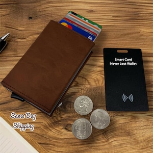 Cartera de cuero personalizada con tarjetero desplegable, tarjetero delgado de cuero, ideal para papá, mamá, aniversario o regalo de Navidad.