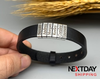 Personalized Leather Bracelet, Kids Name Bracelet, Personalised Fathers Day Gift, Anniversary Gift, Groomsman gift, Christmas Gift for Him