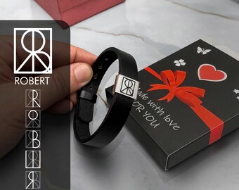Name Logo Design for Him, Engraved Special Leather Bracelet Gift for Him, Unique Gift for Dad, Anniversary Gift, Lasting Christmas Gift 2025