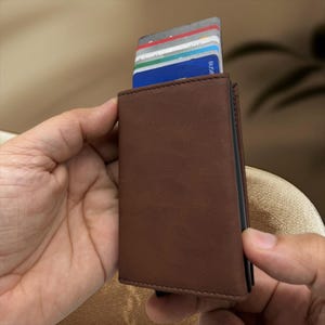 Cartera de cuero personalizada con tarjetero desplegable, billetera delgada de cuero plegable con RFID, ideal como regalo para el Día del Padre, regalo para papá.