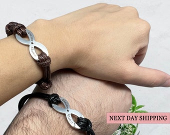 Couple Infinity Bracelet, Personalized Leather Bracelet, Couple Gift, Anniversary Gift, Christmas Gift for Couple, Bracelet For Husband