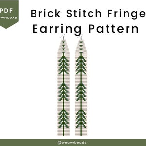 Tree fringe earrings pattern, brick stich beading pattern, beaded long earrings, instant download