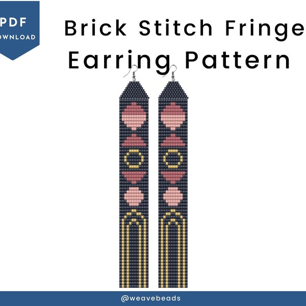 Geometric boho fringe earrings pattern, brick stitch with fringe tassel earrings, instant download PDF, seed bead earrings