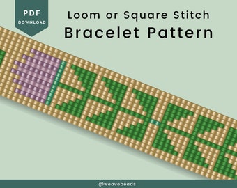 Scottish Thistle bead pattern, seed bead loom bracelet, purple thistle pattern, loom bead weaving pattern, printable pattern