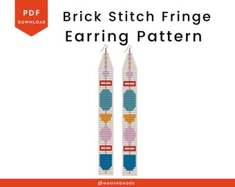 Mid century modern fringe earrings, beaded tassel earrings pattern, seed bead earrings, boho earrings pattern, instant download