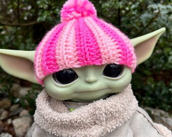 Baby Yoda, Pink Strips Ribbed Tuque, Baby Yoda Hut