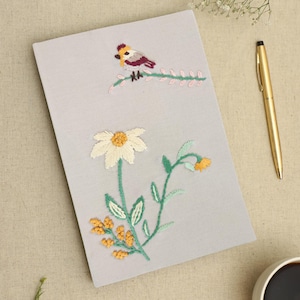 Beige Cotton Hand Embroidered Diary | Handmade Paper Journal | Eco-Friendly Notebook | Artisan Gift
