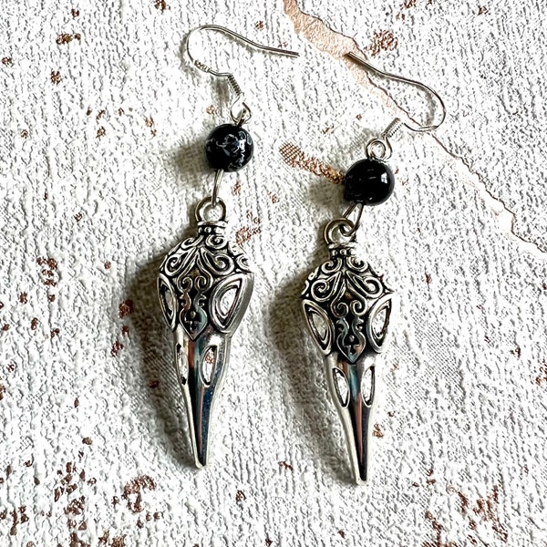 Raven Skull Earrings with Hypoallergenic Hooks, Norse Jewelry, Bird Skull Earrings,  Pagan Yule Gift Ideas for Women, Pagan Christmas gift