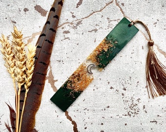 Green & Gold Moon Bookmark -  Pagan, witch, Wiccan, spiritual accessories witchy gifts