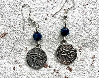 Eye of Horus Beaded Earrings with Sterling Silver Wires