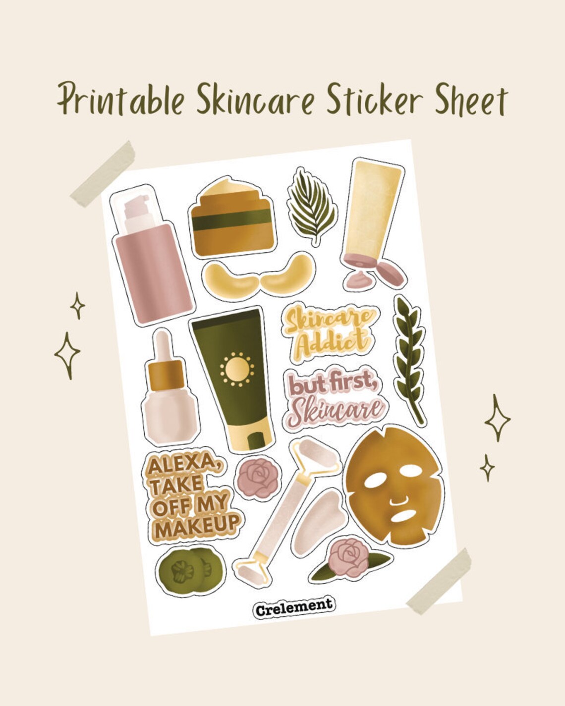 Printable Skincare Sticker Sheet for Planners Bullet - Etsy