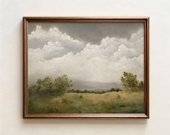 Fine Art Print | Landscape Oil Painting, Clouds and Meadow, Peaceful Art, Contemporary Home Decor