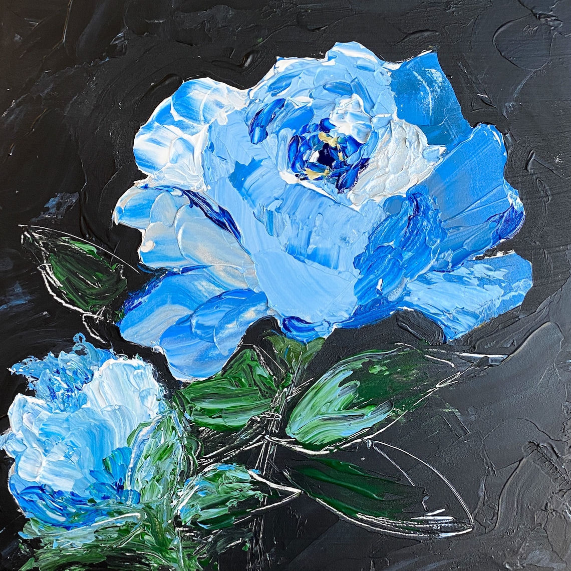 Blue Flower Painting Original Art Moody Florals 8x8 Etsy