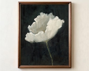 Wall Art Print, White Flower Painting, Moody Home Decor